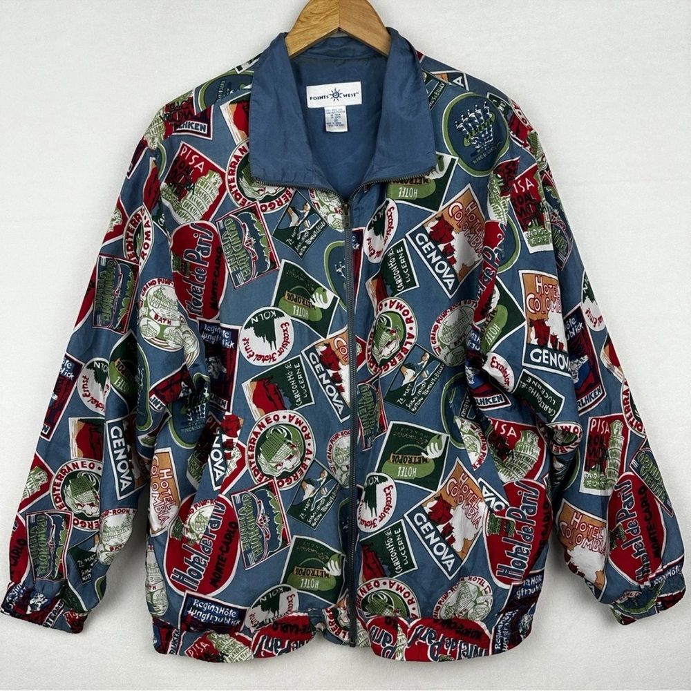 Points West Womens Size M Jacket 100% Silk Bomber Vintage Cruise Travel Europe
